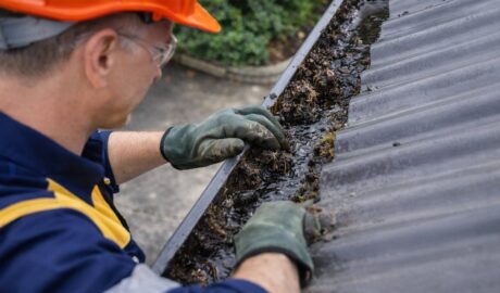 Blocked gutter with standing water in Hobart home before professional 3-stage cleaning by Oleh Service Group