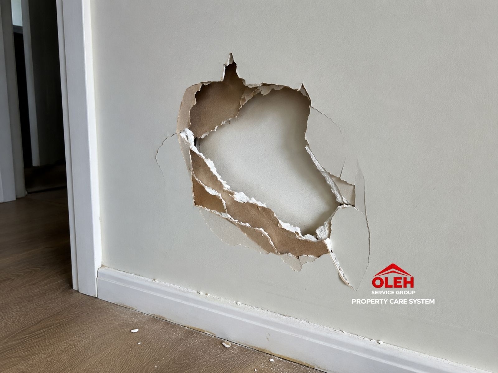 Damaged plaster wall before handyman wall repair in Hobart