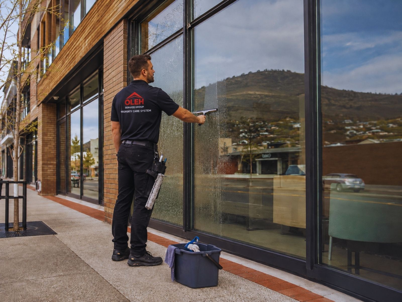 Commercial shopfront window cleaning in Hobart by Oleh Service Group