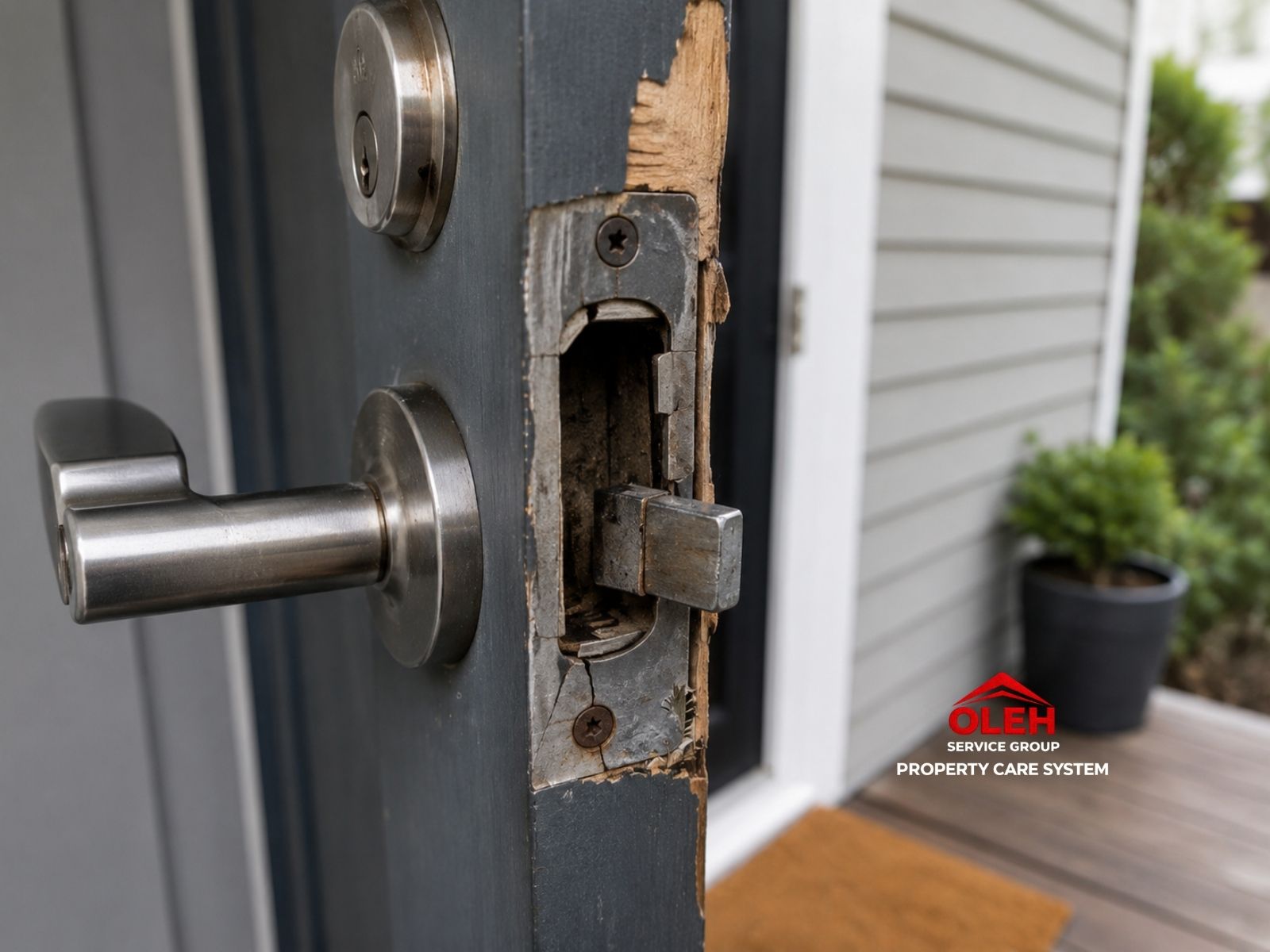 Damaged door lock before repair in Hobart