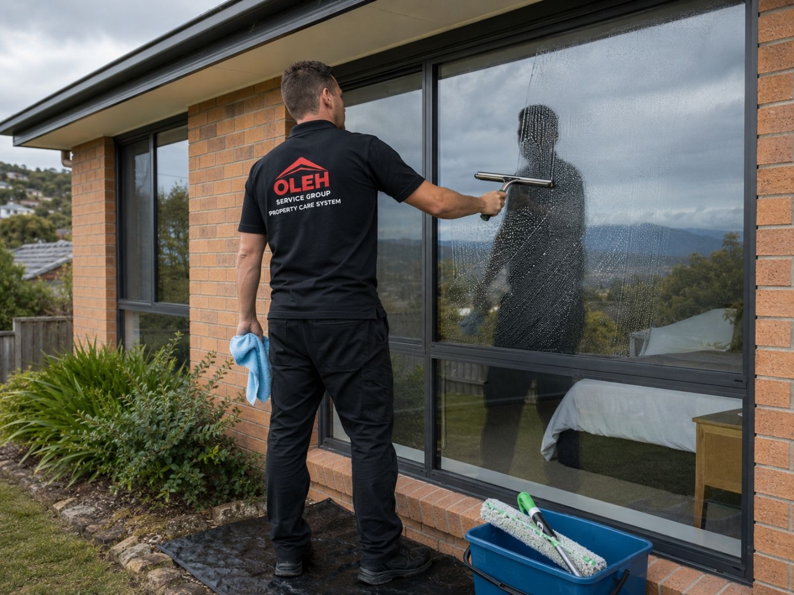 Professional exterior window cleaning at a Hobart home by Oleh Service Group