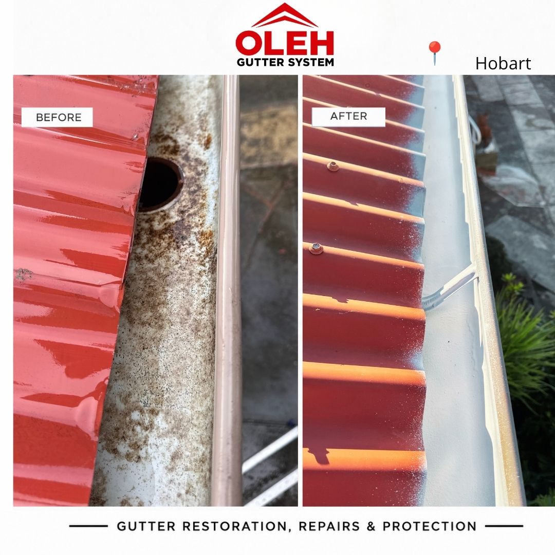 Before and after gutter restoration by Oleh Gutter System in Hobart Tasmania