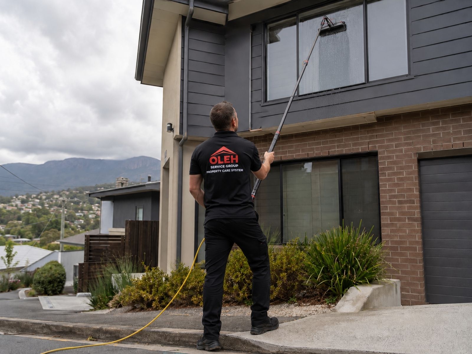 Exterior window cleaning at a Hobart property