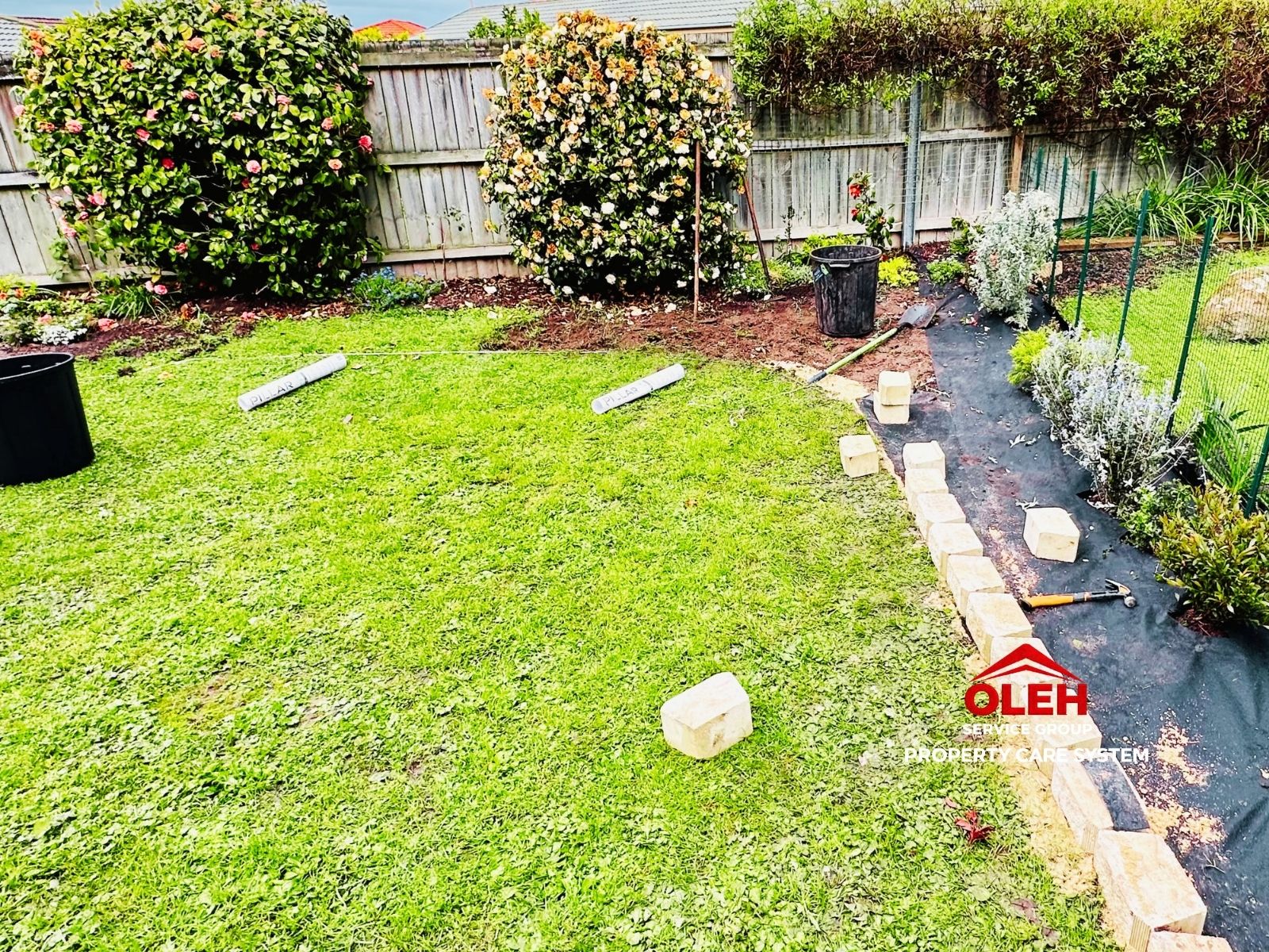 Garden bed before landscape design and mulching improvement in Hobart
