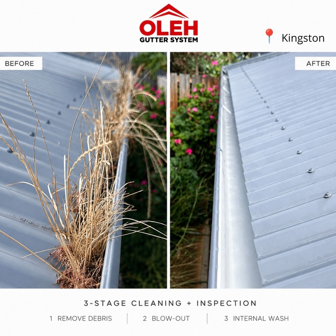 Before and after gutter cleaning in Kingston Hobart by Oleh Gutter System