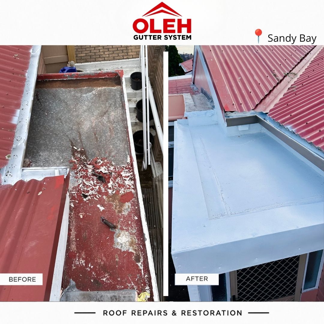 Before and after roof repairs and restoration in Sandy Bay Hobart Tasmania