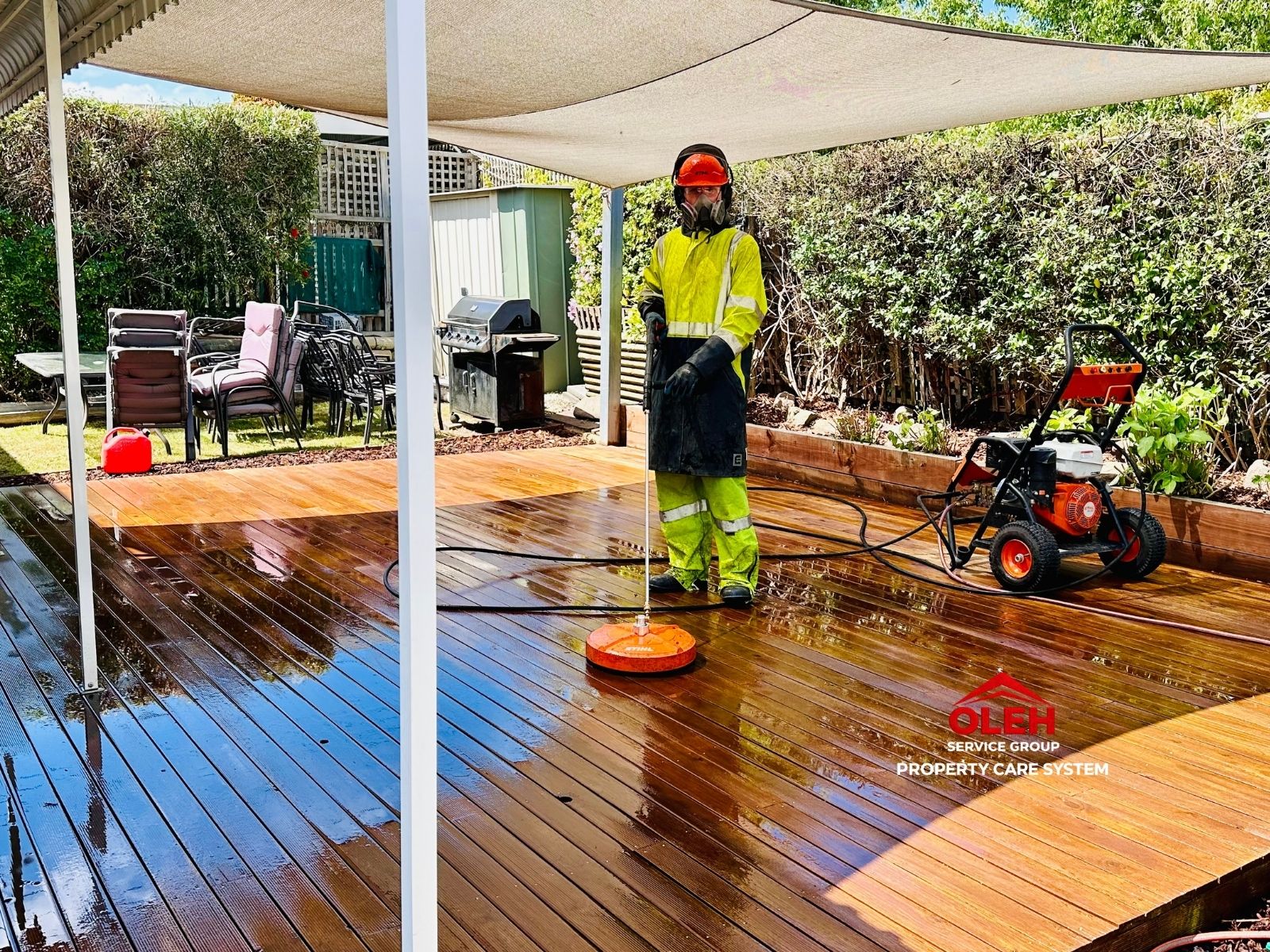 Clean timber deck after controlled exterior cleaning in Greater Hobart
